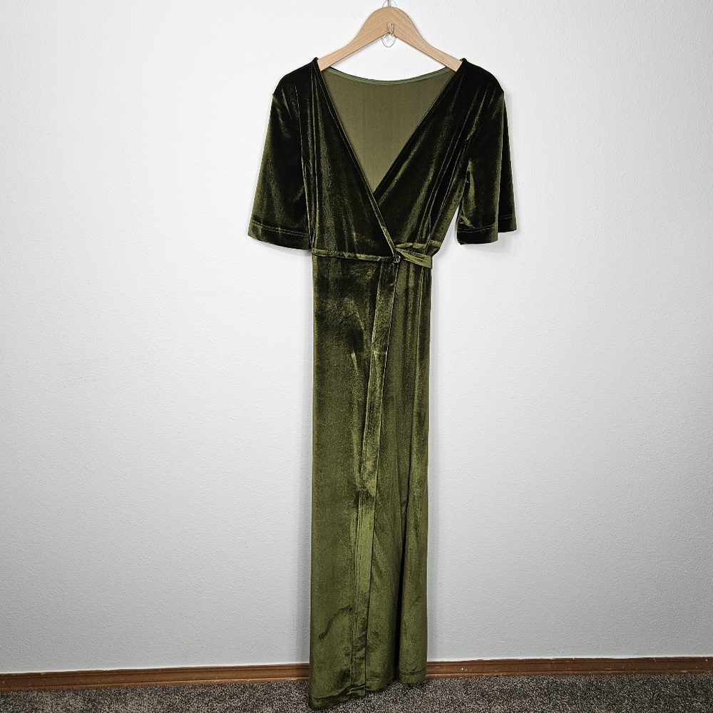 Olive Green Velvet Maxi Wrap Bridesmaid Dress